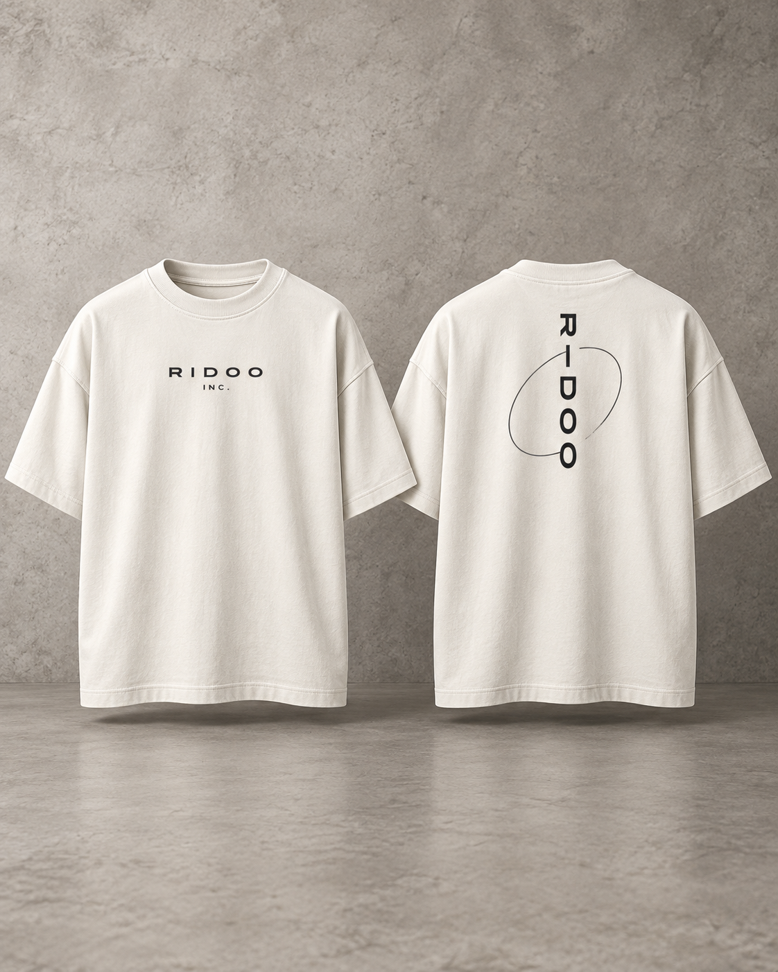 RIDOO Structure Tee — Off-White, front and back views